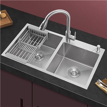 樱花水槽双槽304不锈钢家用厨房手工洗菜盆洗碗双池加厚套装